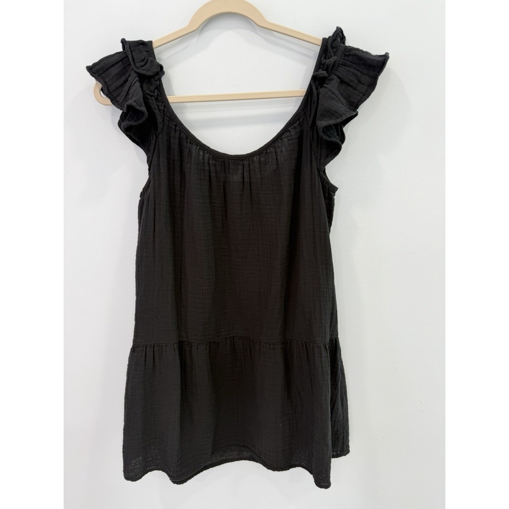 GAP Black Cotton Gauze Dress Small Ruffle Sleeve Tiered Mini Casual Boho Summer - Picture 3 of 9